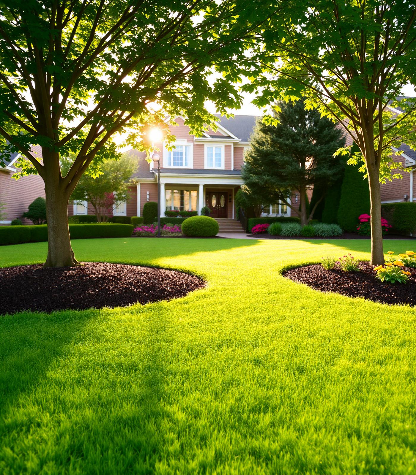 Freshly maintained lawn and garden beds at a Mississauga home